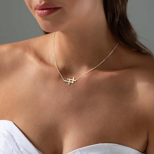 Bykuvo Cross Necklace For Women,14K Gold Plated Small Dainty Colorful Beaded Cubic Zirconia Diamond Double Layered Cross Pendant Choker Necklaces For Women,Christian Easter Religious Jewelry Gifts thumbnail 8