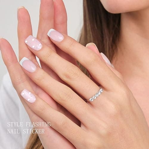 JMEOWIO Gel Nail Stickers White Heart French Tip Semi Cured Gel Nail Strips Wraps UV/LED Nails Art Design Decoration Accessories thumbnail 5