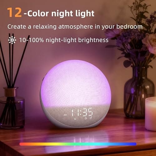 Sunrise Alarm Clock White Noise Machine: Natural Wake Up Light - Dimmable Clock with Bluetooth Speaker for Bedroom - 25 Sleep Sounds for Baby Adults Kids Putty thumbnail 7