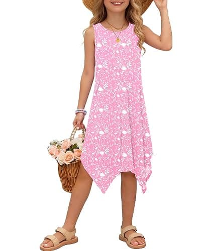Girls Sleeveless Round Neck Summer Kids Toddler Casual 2026 Asymmetrical Hem Dress with Pockets - Image 1
