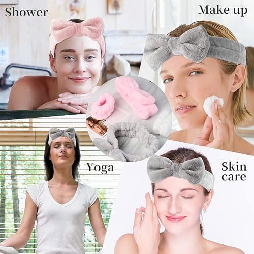 SLNZAPTY 12 PCS Face Wash Headband Wristband Set for Women Girls, Soft Microfiber Facial Spa Hair Wraps Makeup Skincare Bath Headbands Wrist Bands for Washing Face（White, Pink, Gray, Black） - White, Pink, Gray, Black thumbnail 6