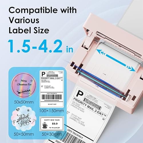 KNAON Bluetooth Thermal Shipping Label Printer, 4x6 Portable Thermal Address Label Printer for Small Business, Compatible with iPhone,Android,Windows,Mac,–Works with Etsy Shopify USPS&More, Pink thumbnail 3