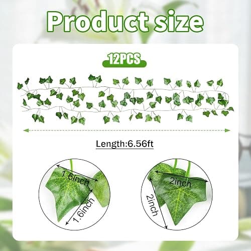 Eidoct Artificial Ivy Fake Leaves & Realistic Vines, 12 Pieces per Pack, Home Decor Wall Accents for Weddings & Parties, Backdrop Wall Decor, Flexible & Shaped-to-Fit Maintenance-Free Ivy Fake Vines thumbnail 3