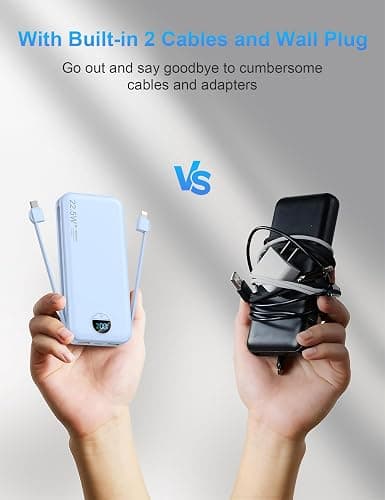 Ffnpua Portable Charger with Wall Plug, 12000mAh USB C Power Bank Fast Charging, External Battery Pack with Built in Cables, Digital Display, 5 Output 4 Input for iPhone Android Cell Phone Tablet thumbnail 2