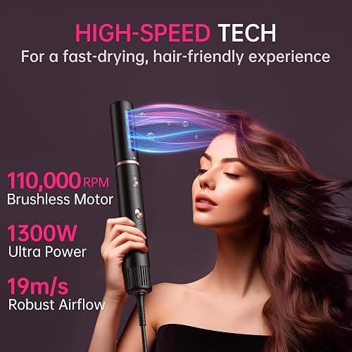 SKIMI 110,000 RPM Brushless Motor Hair Dryer Brush - 5 Muti-Styler for Fast Drying, Curling, Volumizing & Straightening | High-Speed Hot Air Brush for All Hair Types (Black & Pink) thumbnail 3