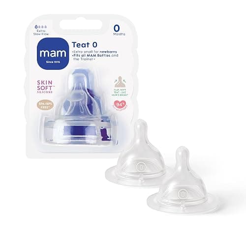 MAM Teats Size 0 | 2 Pack | Extra-Slow Flow | Fits All MAM Bottles | Made from SkinSoft Silicone | Baby Accessories for Newborn - Image 1