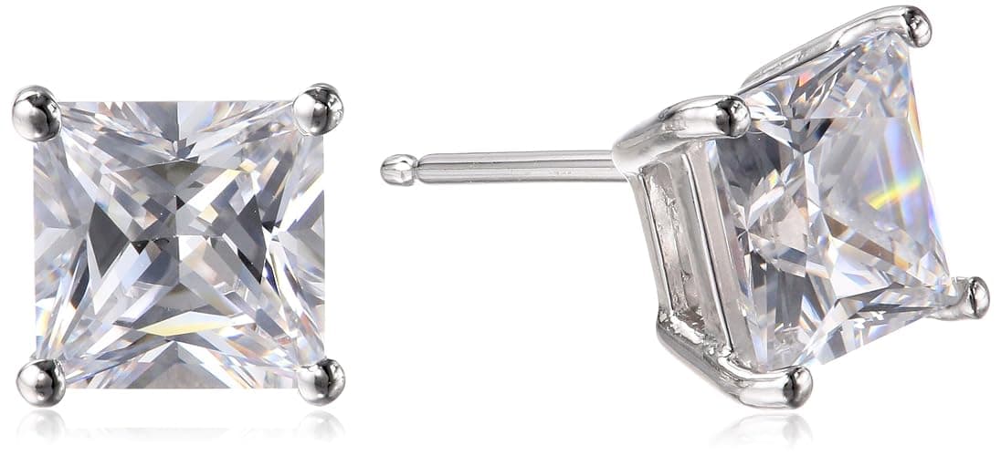Amazon Essentials Plated Sterling Silver Cubic Zirconia Stud Earrings (Round & Princess) - Image 1