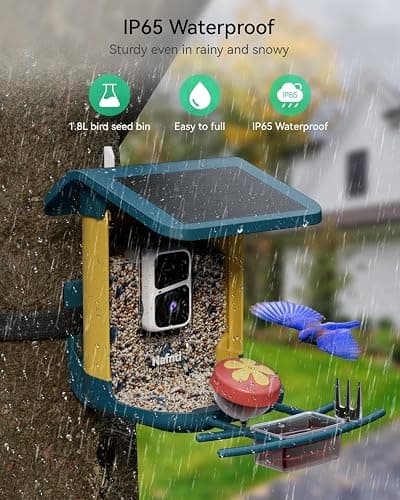 Nafnti 2K Smart Bird Feeder with Camera, Solar Powered, AI Identify 10,000+ Birds, 1.8L Capacity, IP65 Waterproof, Squirrel Proof, Live View Alerts, Various DIY Addons, Gift for Bird Watching thumbnail 6