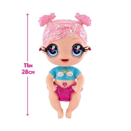 I Love U Glitter Babyz Dreamia Stardust Baby Doll with 3 Magical Colour changes, Pink Hair & a Rainbow Outfit. Includes Reusable Diaper, Bottle, & Pacifier. Collectable Toy For Kids Ages 3 Years Plus thumbnail 2