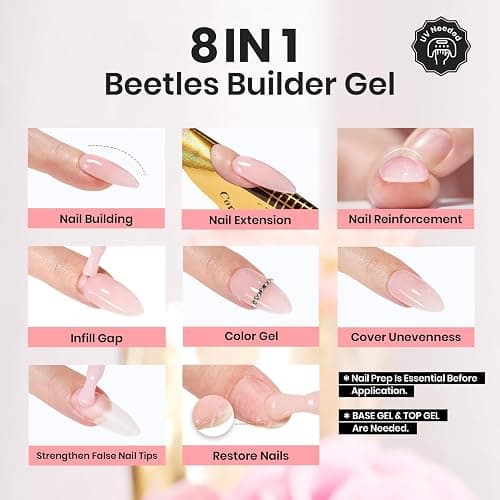 Beetles Builder Gel Set, Soft Nude Whisper 6 Colors 8 in 1 Strengthening Building Instant Apex & Nail Extension for Beginners DIY Salon at Home,Nude Pink Builder Nail Gel,UV & LED Lamp Needed thumbnail 4