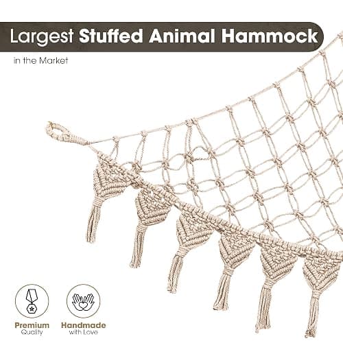 Abby Baby Extra Large Stuffed Animal Hammock with LED Lights 100% Natural Cotton Macrame Toy Storage Net for Plushies & Squishmallows Boho Macrame Corner Organizer for Kids’ Room or Nursery (Beige) thumbnail 7
