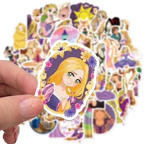 50Pcs Mixed Cartoon Tangled Stickers Gifts for Kids Girl Laptop, Cute Waterproof Vinyl Cartoon Rapunzel Decal for Teen Water Bottle Bike Guitar Phone Skateboard Luggage (Tangled) thumbnail 2