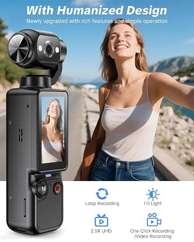 CGXUED Vlogging Camera with 180° Rotating Lens, Pocket Body Camera with Audio & Video Recording,7-Hour Battery, Handheld POV Cameras with 32GB Card, Easy One-Button Recording for Travel,Daily Life thumbnail 2