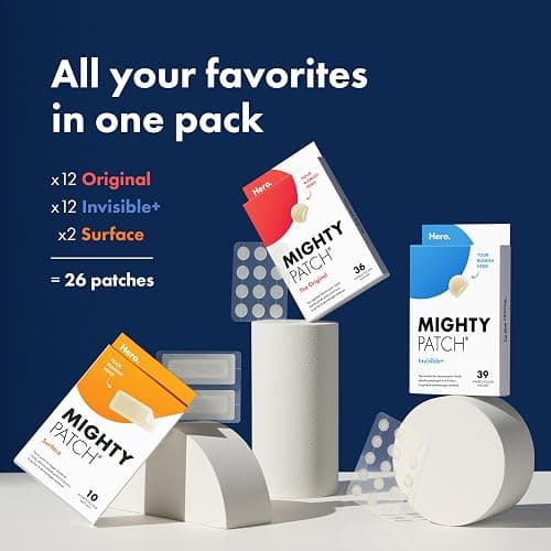 Mighty Patch Hero Cosmetics Variety Pack of Acne Pimple Patches, 26 Ct | Includes Original, Invisible+, XL Surface Patches; Hydrocolloid Patches; For Covering Zits and Blemishes; Korean Skincare thumbnail 4