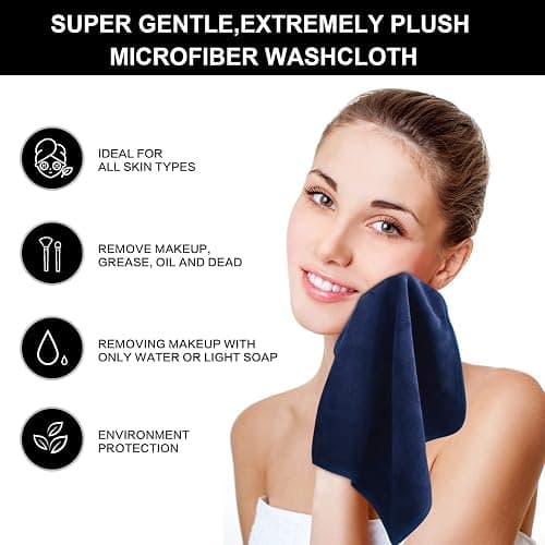 SINLAND Microfiber Facial Cloths Fast Drying Washcloth 12inch x 12inch (6pack, Navy Blue) thumbnail 2