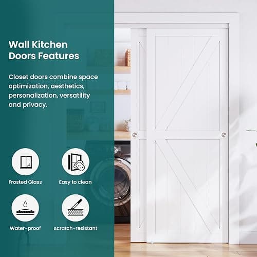 SMARTSTANDARD Sliding Closet Door, 60x80 Inch Double Barn Doors, Double K Shape Sliding Door with Hardware Kit, Pre-Drilled MDF Panel with PVC Surface, White thumbnail 5