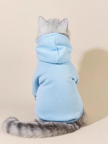 QWINEE Basic Dog Hoodie Sweatshirt Puppy Sweater Warm Cat Costumes Pet Clothes for Chihuahua Puppy Kitten Small Medium Dogs Light Blue Large thumbnail 2