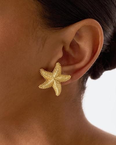 PAVOI 14K Gold Plated Starfish Statement Stud Earrings for Women | Trendy Jewelry Alluring Ocean-Themed Dangling Earrings thumbnail 2