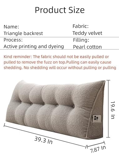 UNWAAT Bolster Headboard Pillow,Teddy Velvet Reading Pillow Detachable Cleaning Large Bolster Triangular Headboard Cushion Soft and Fluffy Daybed Pillows (Brown, Twin) thumbnail 3