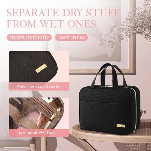 HOTOR Travel Toiletry Bag - Hanging Toiletry Bag for Women & Men, Makeup Bag/Big Comparment, Waterproof for Travel Accessories, Travel Essentials, Medium, Black thumbnail 5