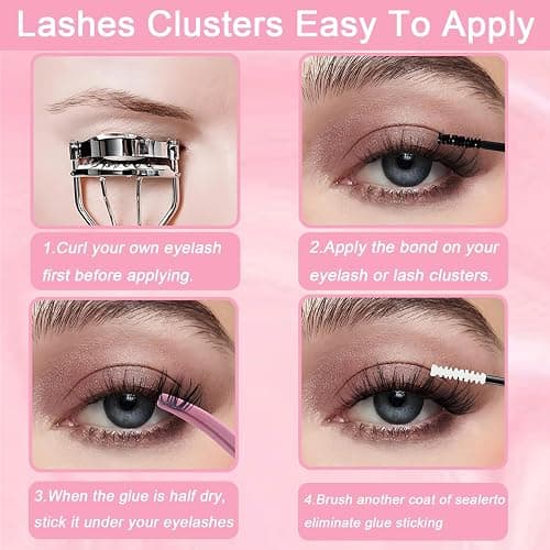 Lash Clusters Kit, 640 Pcs Eyelashes Clusters Extensions Kit 9-16mm Individual Lashes D Curl Fluffy Wispy False Eyelashes Thin Band, with Bond Seal Tweezers Brush DIY (30D+40D+50D+60D Kit 9-16mm) thumbnail 5