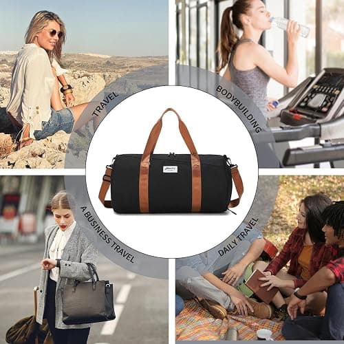 BE Smart Gym Sports Duffle Bag, Waterproof Gym Bags with Shoe Compartment, Lightweight Large Option for Overnight Workout Weekender Trip (Black-Brown, Without Dry & Wet Pocket) thumbnail 9