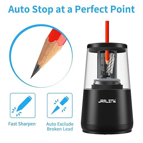 JARLINK Electric Pencil Sharpener, Heavy-Duty Helical Blade to Fast Sharpen, Auto Stop for No.2/Colored Pencils(6-8mm), AC Adapter/Battery Operated in School Classroom/Office/Home (Black) thumbnail 3