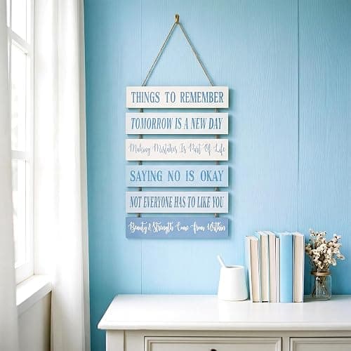 Pinkunn Inspirational Wall Art Quotes Wooden Room Wall Decor,Blue | Blue Inspirational Wall Art, Positive Quotes, Cute Preppy Room Decor for Bedroom Bathroom Office, Hanging Wooden Decorations thumbnail 2