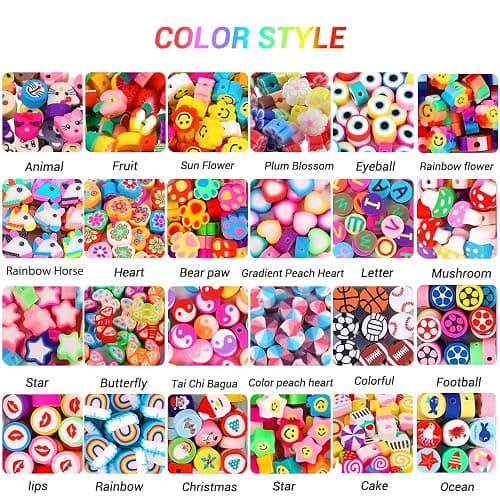 JOICEE 480PCS Fruit Flower Polymer Clay Beads, 24 Style Cute Heart Mushroom Clay Beads Charms for Jewelry Necklace Earring Making, DIY Bracelet Making Kit Accessories for Women Girls thumbnail 3