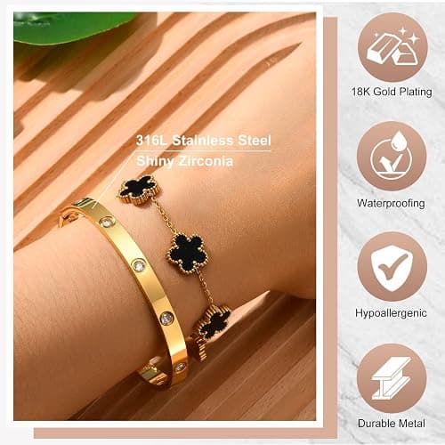 MPRAINBOW Womens Stackable Gold Bracelets Jewelry, 18K Gold Plated Floral Bracelet,Bangles Non Tarnish, Gold Cubic Zirconia Chain Set Trendy Gift,Christmas Valentines Birthday Gifts for Girlfriend thumbnail 4