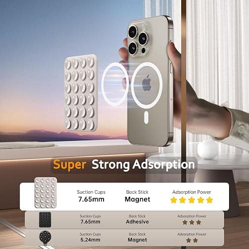 GONEZ Magnetic Suction Cup Phone Mount, Hands-Free Silicone Phone Grip Holder Compatible with iPhone MagSafe Phone Case, Mirror Shower Phone Stand for iPhone and Android,Selfies and Videos,Stone thumbnail 3