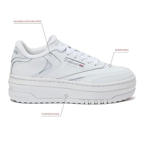 Reebok Club C Extra Platform Sneakers for Women - White Casual Tennis Women's Fashion Sneakers - Womens Shoes Size 5 to 11 thumbnail 2