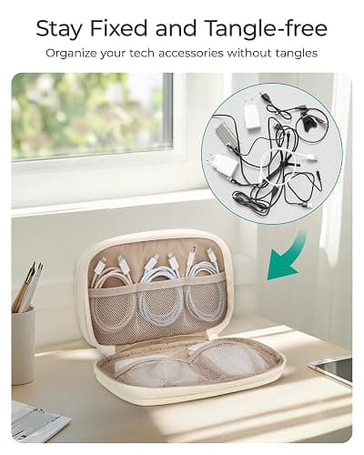 BAGSMART Electronics Organizer Travel Case for Cords Chargers Phones, Beige | Puffy Padded, Travel Essentials, Cord organizer bag for Cables, Compact Tech Accessories Pouch thumbnail 2