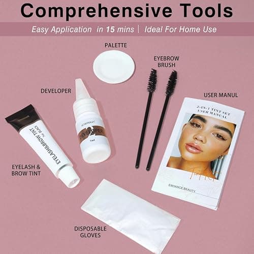 Lash Color Kit, Instant Eyebrow & Eyelash Color Kit with Natural Ingredients, Lasting for 4 Weeks Home DIY Coloring, Safe & Easy for Beginner 7ml-Brown thumbnail 6