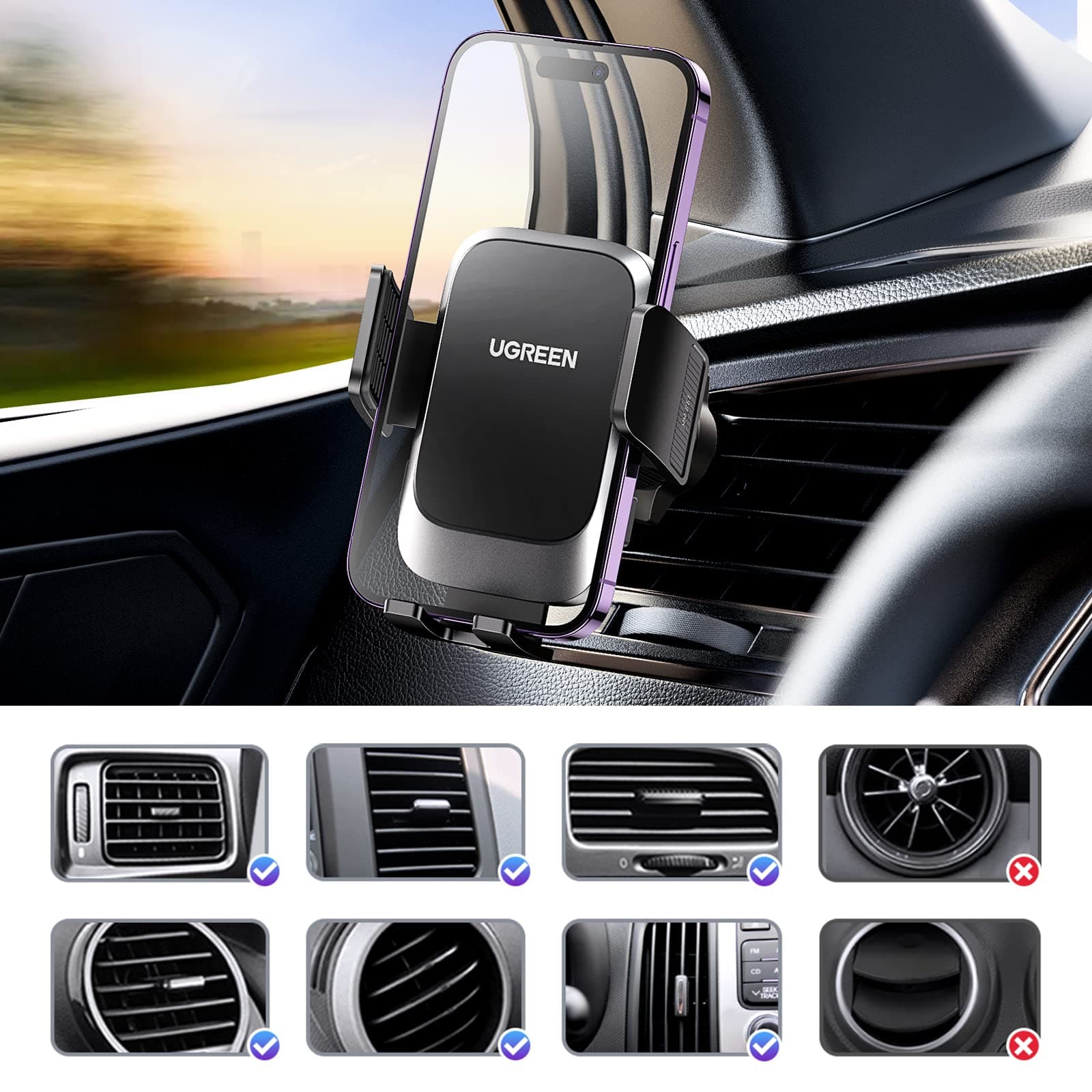 UGREEN Soporte Celular Automóvil, Base Porta Móvil Auto Giratorio 360° con Gancho Metálico y Botón de Liberación, Uso con Una Sola Mano para iPhone 16 15 14 13 Pro MAX, Galaxy S24 S23 S22 Ultra thumbnail 7
