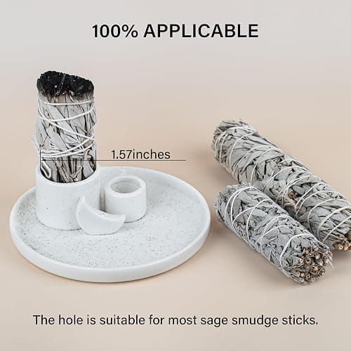 ZenBless 4 in 1 Incense Burner Holder, Palo Santo Holder, Sage Holder for Burning, Incense Holder for Sticks, Candle Holder, Ceramic Ash Catcher Tray for Meditation Yoga Room Home Decor (White) thumbnail 3