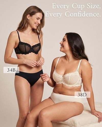 Lemorosy Women's Balconette Push Up Bra Unlined Non-Padded Half Cup Lace Sheer Underwire thumbnail 3