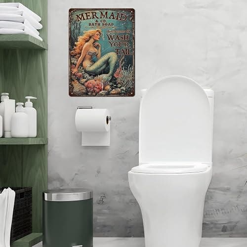 Retro Mermaid Tin Sign Wash Your Tail Vintage Metal Poster Funny Bath Soap Wall Art Toilet Bathroom Man Cave Bar Cafe Indoor Living Room Garage 12 * 16inch thumbnail 2