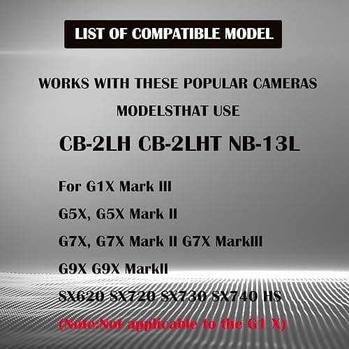 CB-2LH CB-2LHT NB-13L Battery Charger Compatible with Canon G7X G7X Mark II III G1 X Mark III G5X G5X Mark II G9X G9X Mark II SX620 SX720 SX730 SX740 HS Digital Camera(Not Applicable to G1 X) thumbnail 4