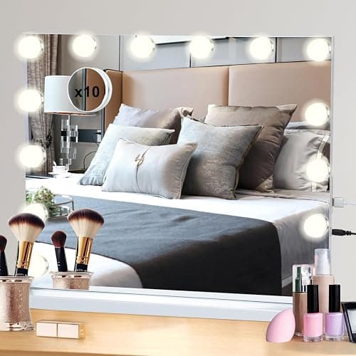 onesaimei Hollywood Vanity Mirror with 14 LED Dimmable Bulbs, Makeup Cosmetic Mirror with Lights, Lighted Vanity Dressing Table Mirror with USB Charging, Touch Screen Tabletop Mirror, 50CM x 42CM - Image 1