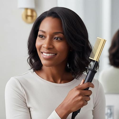KISS Professional Pressing Comb with Polished Gold Smoothing Comb, Safety Stand, Digital LED Temperature Display, & Tangle Free 360° Swivel Cord thumbnail 5