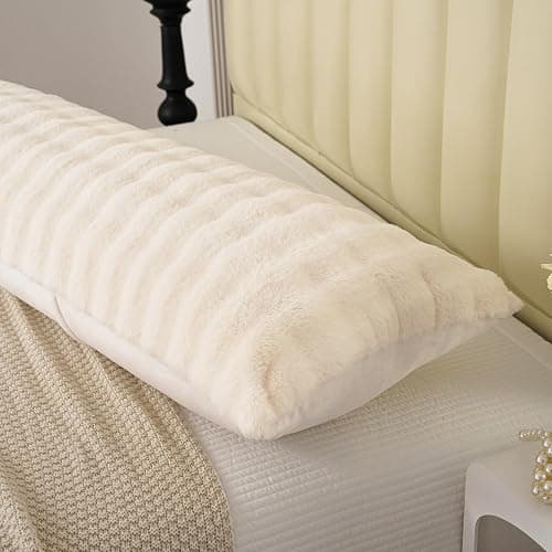 Uhamho Fluffy Faux Fur Body Pillowcase, Luxury Bubble Waffle Carved Plush Long Size 21"x54" Body Pillow Cover for Adults and Children Soft and Furry, Zipper Closure, Beige thumbnail 6