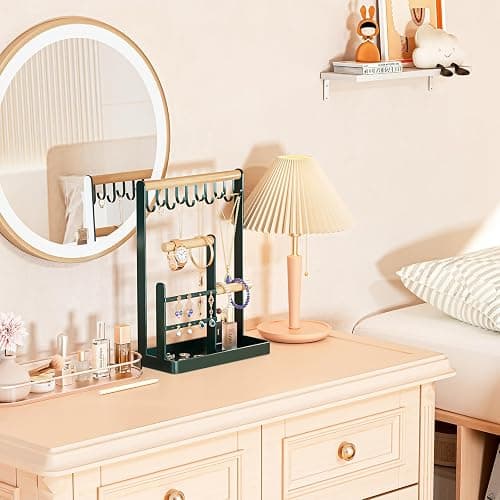 ProCase Jewelry Stand Holder Organizer, 4-Tier Necklace Holder with Ring Tray, 10 Hooks Necklaces Hanging Small Jewelry Display Storage Tower Tree for Bracelets Earrings Watches -Medium, Green thumbnail 8