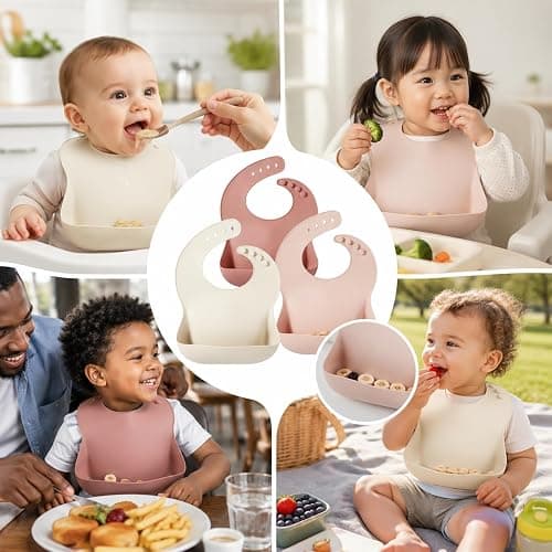 PandaEar Set of 3 Silicone Baby Bibs, Waterproof Soft Adjustable Bibs for Babies Toddlers 10-72 Months thumbnail 8