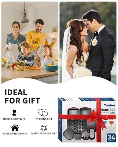 Ymiton Baking Pans Set with Silicone Handles, 34 PCS Nonstick Bakeware Sets, Oven Pan Set Includes Baking Tray, Cookie Sheet, Cake Pans, Loaf Pan, Muffin Pan, Pizza Pan thumbnail 7