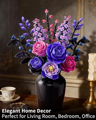 TYCOLE Flowers Bouquet Building Set - Purple Roses Botanical Collection Building Blocks for Adult Women, Artificial Flowers Gothic Home Decor Christmas Birthday Gift for Adults Kids Girls 6-12 thumbnail 3