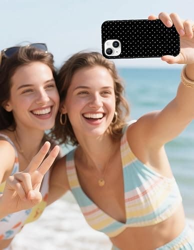 Jusy Compatible with MagSafe Polka Dot Case for iPhone 15, Cute Aesthetic Polka Dots Magnetic Phone Case, Soft TPU and Hard PC Protective Phone Cover for Women Girls (Matte) - Black thumbnail 6