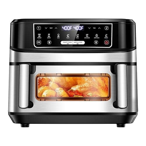Emphsism 1600W Dual Zone Air Fryer Oven,12.69QT with Divider,Nonstick & Dishwasher-Safe Basket,Match Cook & Smart Finish to Roast,Recipes for Easy Cooking,Digital Touchscreen,Metal Sliver thumbnail 9