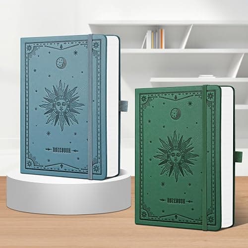 EMSHOI A5 Hardcover Leather Journal - 320 Pages, 100GSM Thick Notebook Lined Journal for Writing Women & Men, College Ruled, SUN Design- Light Blue (5.75" x 8.38") thumbnail 6