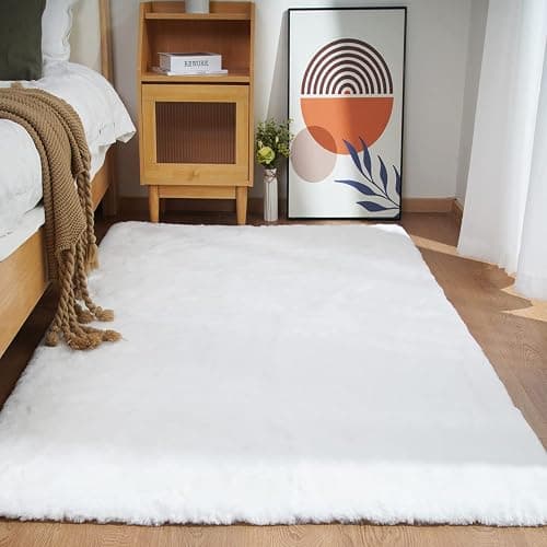 Ghouse Ultra Soft Faux Rabbit Fur Rug 4x6, Machine Washable Area Rugs for Bedroom Fluffy Rugs for Living Room, No-Shedding Carpet Sheepskin Rug White - Image 1